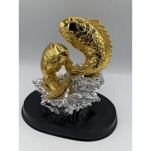 Feng Shui Gold Koi Fish Figurine Wealth Prosperity Decor
